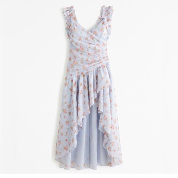 Abercrombie & Fitch Blue Ruffle Strap High LowMaxi Dress NWT size Large